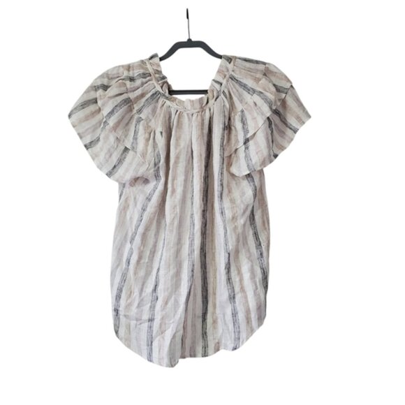 4our Dreamers Linen Tassel Stripes Nautical Beach Coastal Boho Blouse M - Picture 2 of 8